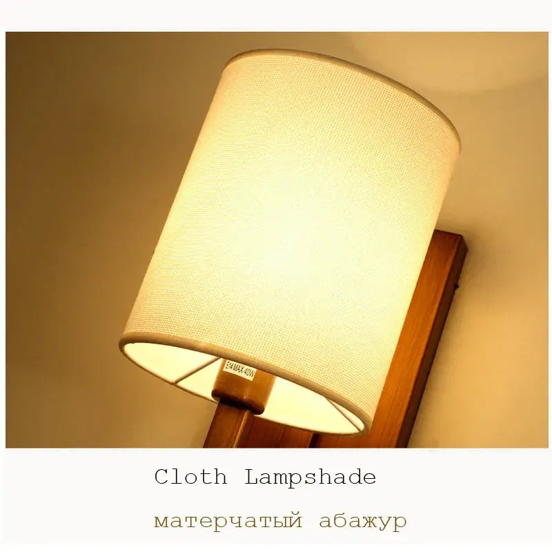 Chinese lantern cloth wall light for bedroom with dark metal sconce