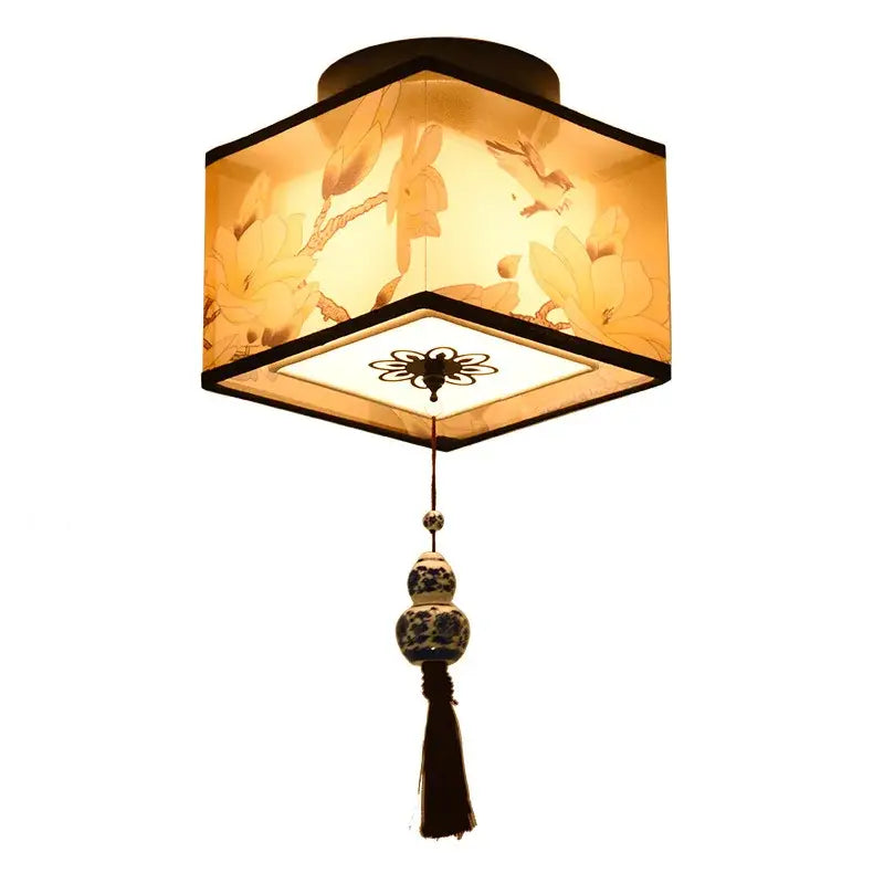 Chinese style ceiling lamp for villa corridors with ink wash painting