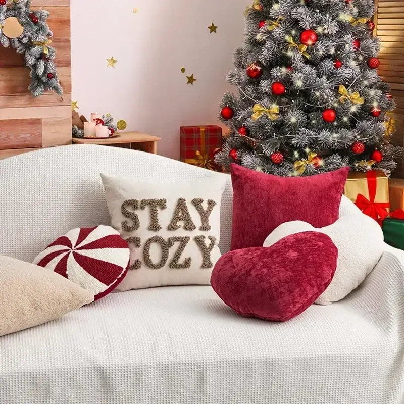 Hand knitted red & white christmas candy cushions living room decor