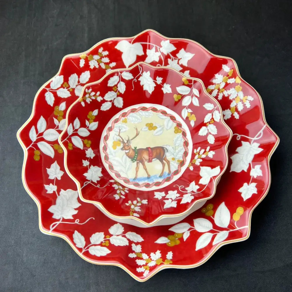 Festive red & white ceramic christmas dinnerware set – dining room