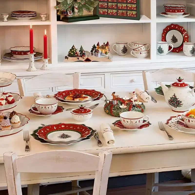 Festive red & white christmas porcelain tableware set dining room