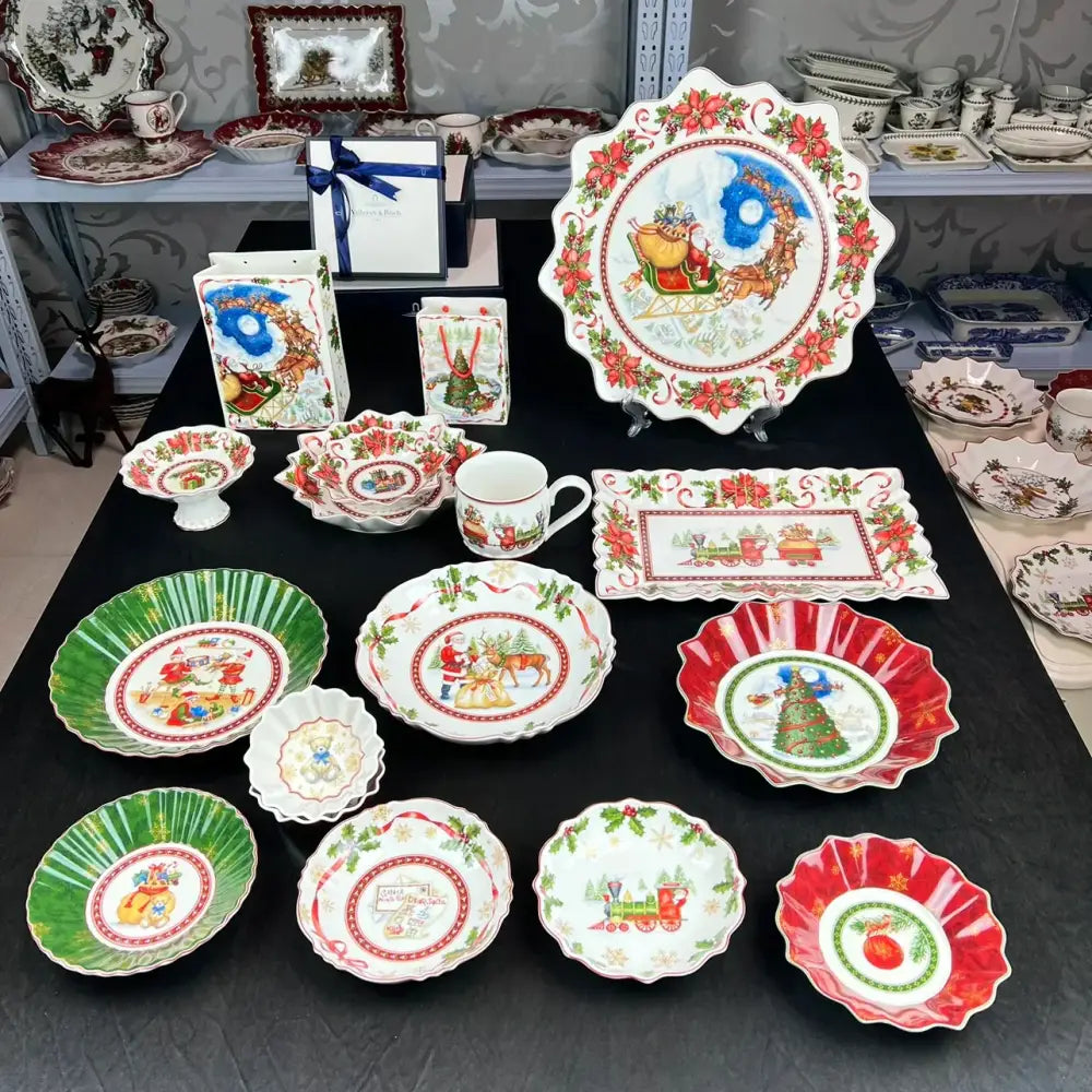 Festive red & green christmas tableware dining room ceramic set