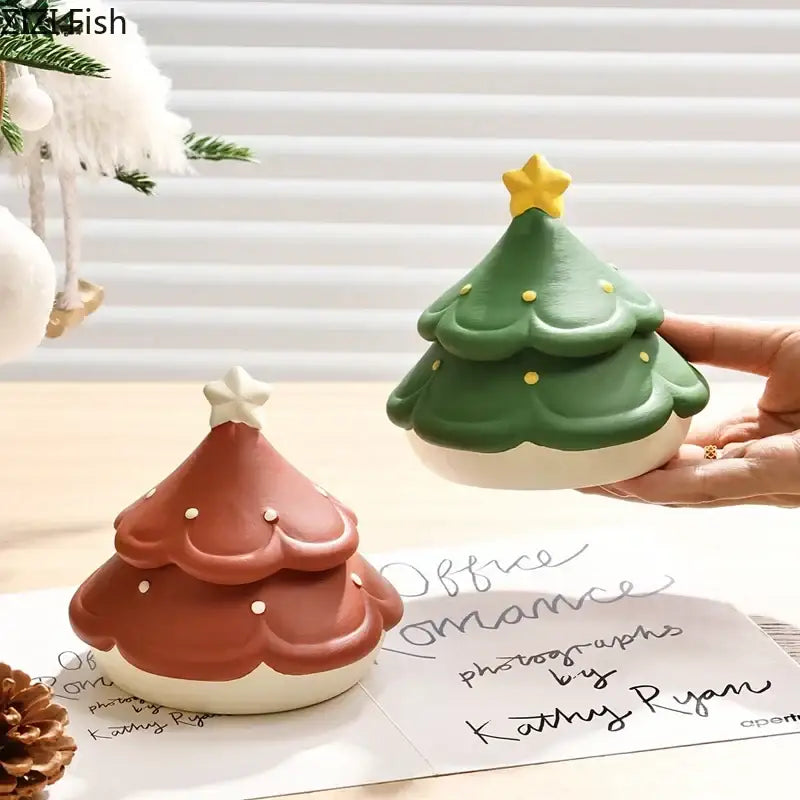 Christmas tree and mushroom ceramic ashtray set living room decor