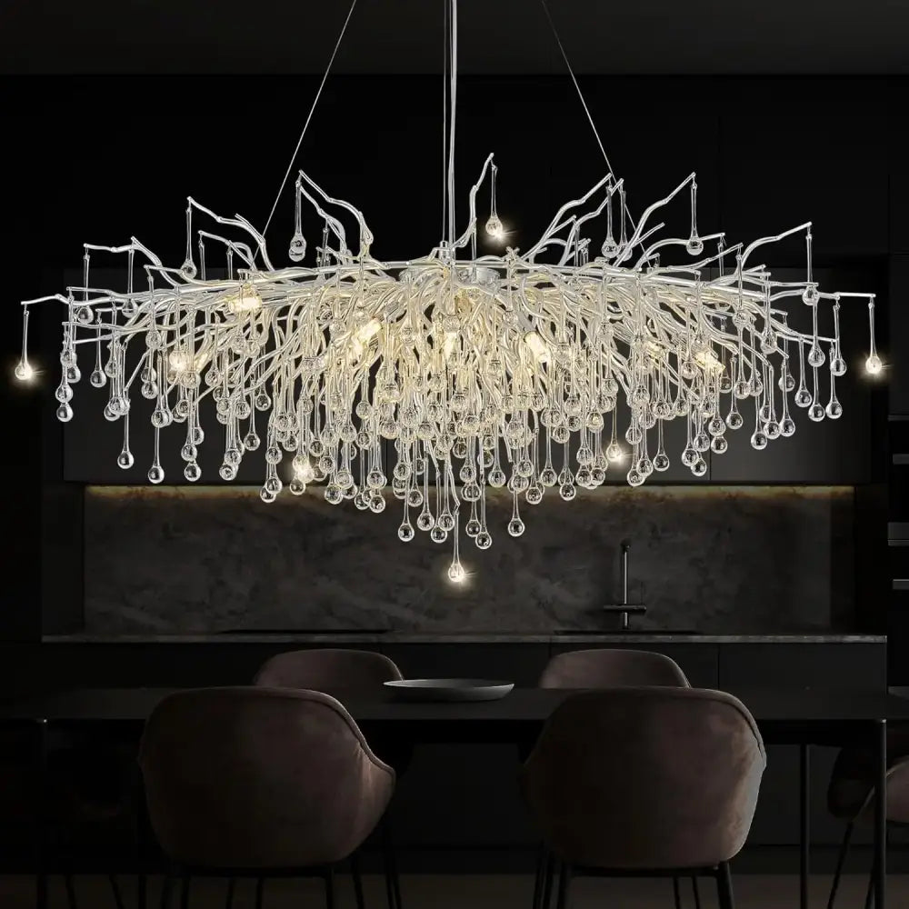 Modern chrome rectangular crystal chandelier dining room light fixture
