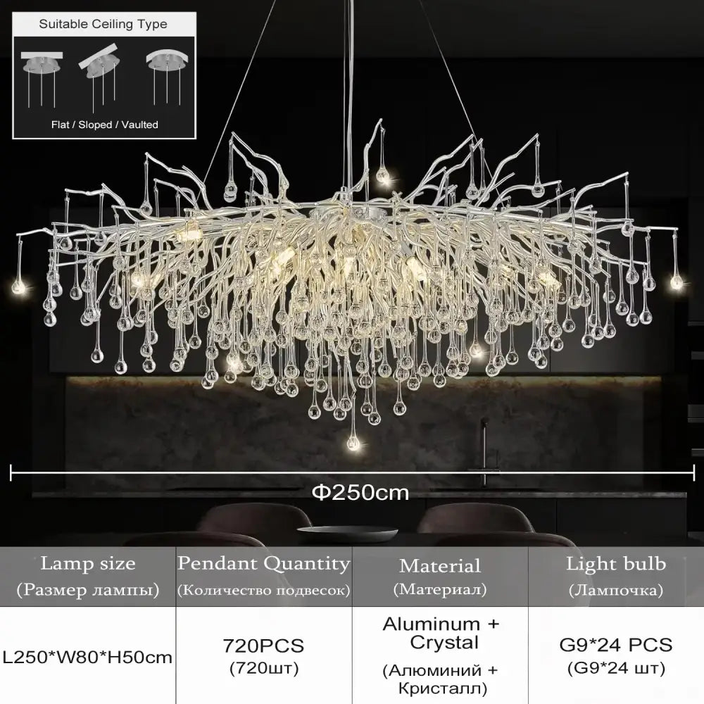 Modern chrome rectangular crystal chandelier dining room light fixture