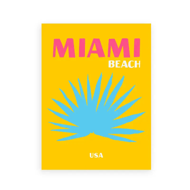 Modern turquoise and yellow travel posters art print living room