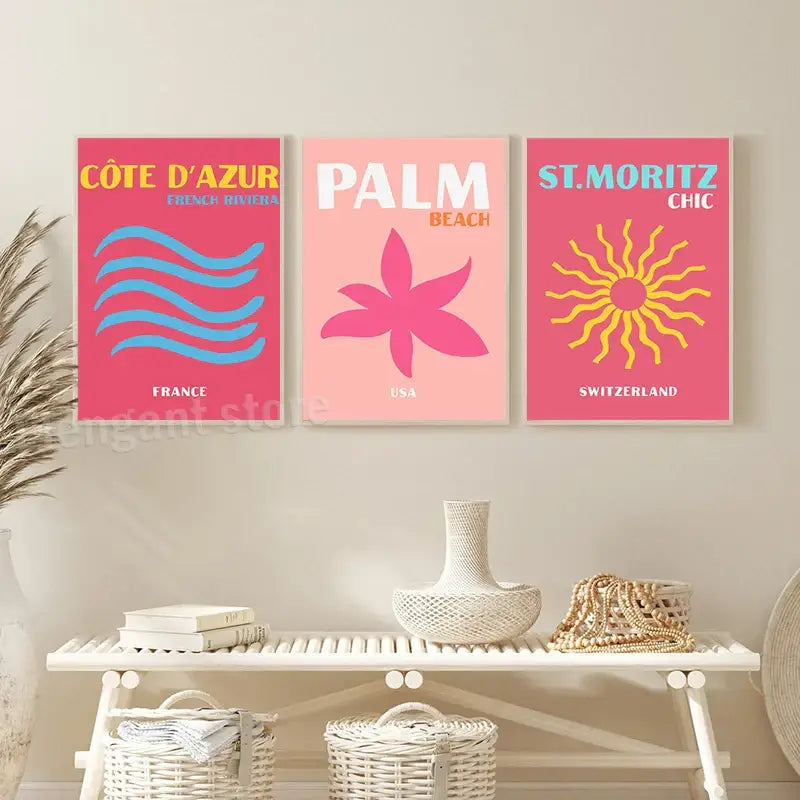 Santorini orange and blue travel posters art print bedroom decor
