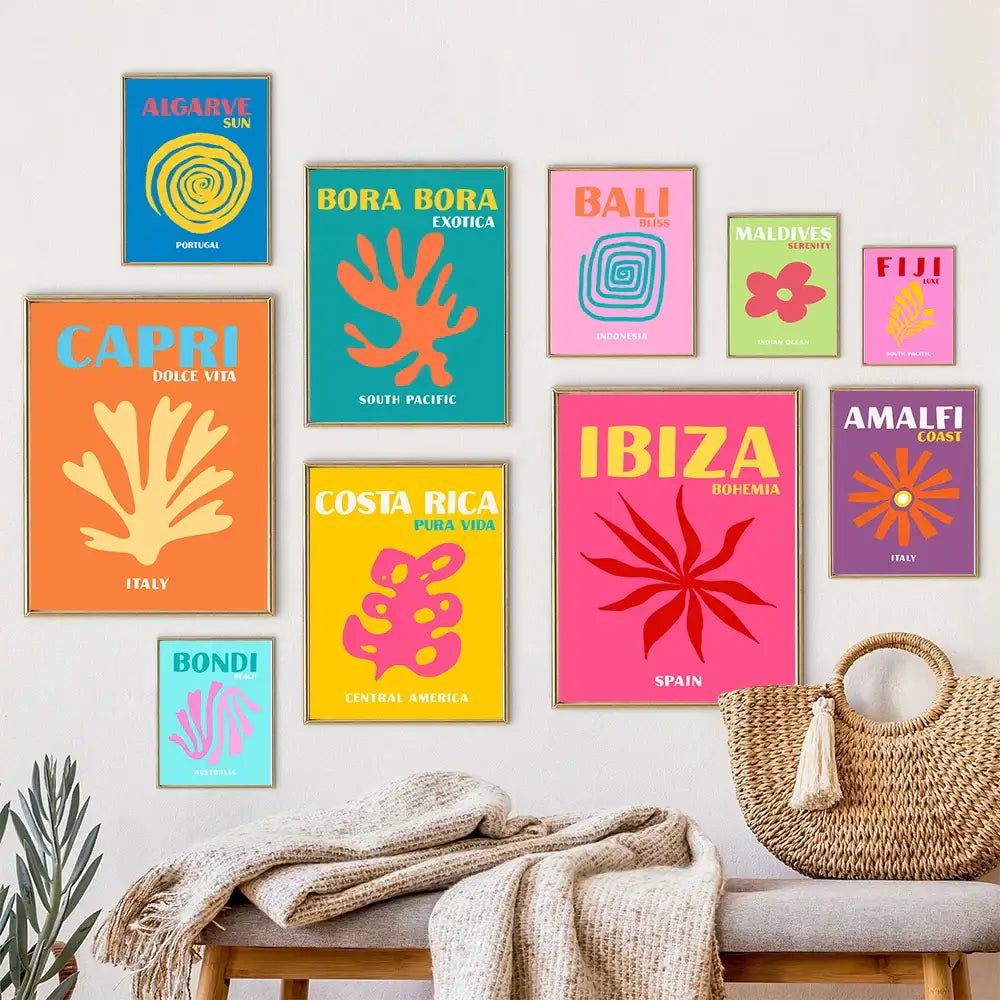 Preppy color mykonos greece travel poster bedroom art print