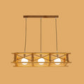 Rustic beige wooden rectangular cage island lamp dining room