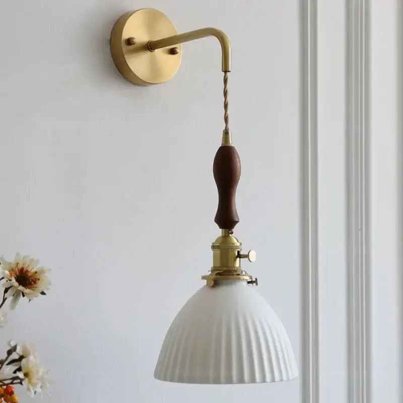 Vintage brass and dark wood led wall lamps bedroom glass sconce