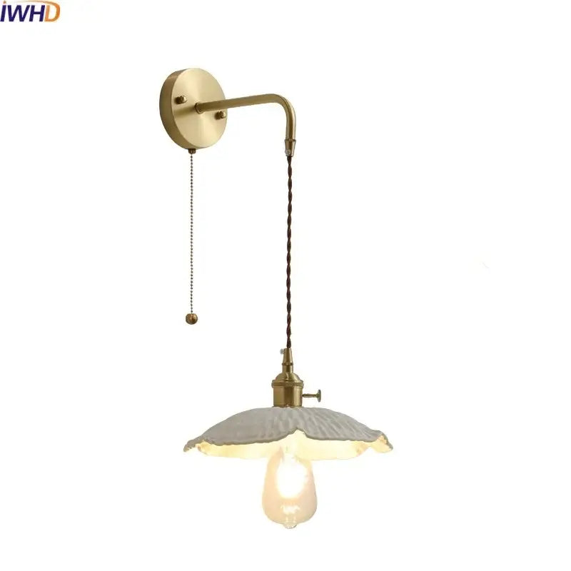 Vintage brass and ceramic led wall light bedroom sconce