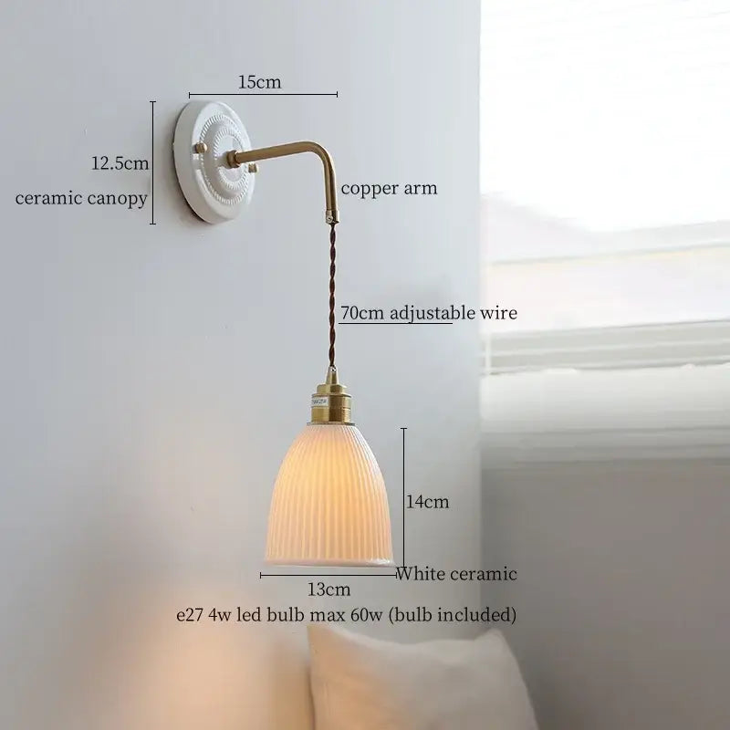 Vintage brass ceramic led wall light with ribbed glass living room