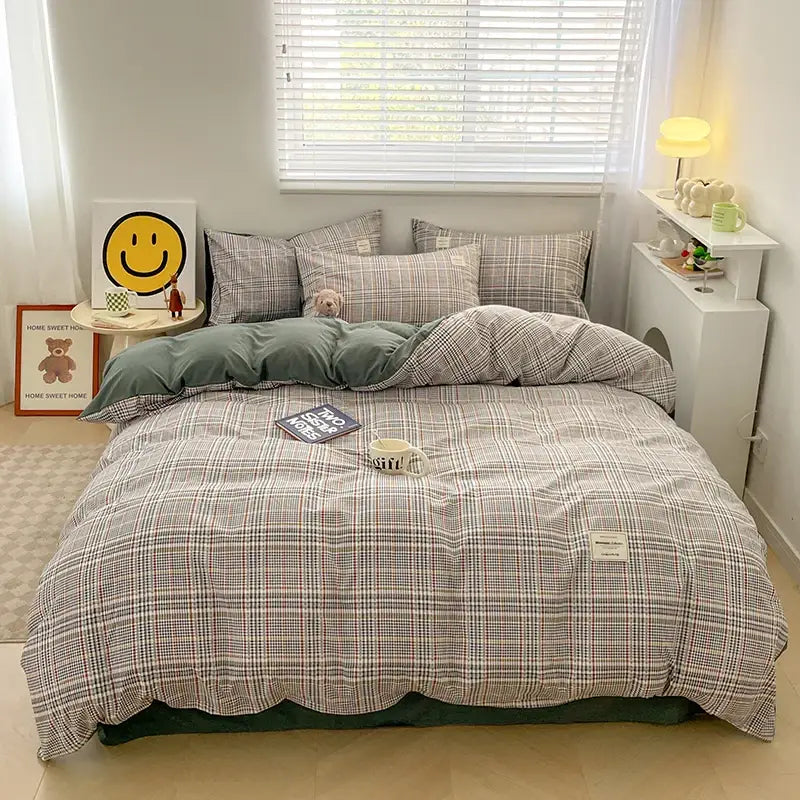 Nordic plaid muted green 1pc*duvet cover bedding set – bedroom