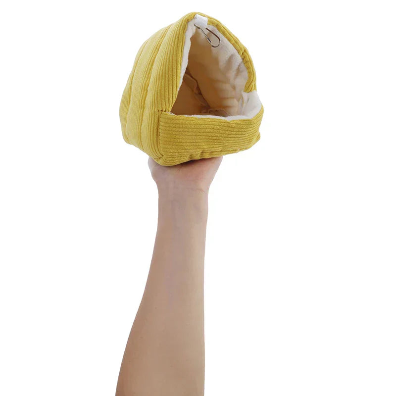 Gray & yellow corduroy fleece bird cage parrot bed bedroom hut
