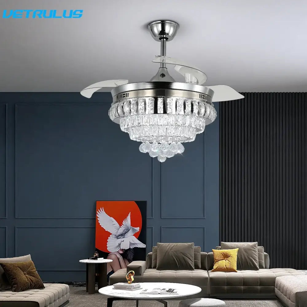 Decorbites crystal ceiling fan with led light for living room