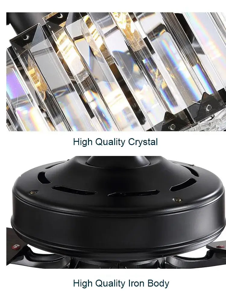 Luxury black and dark wood crystal ceiling fan for living room