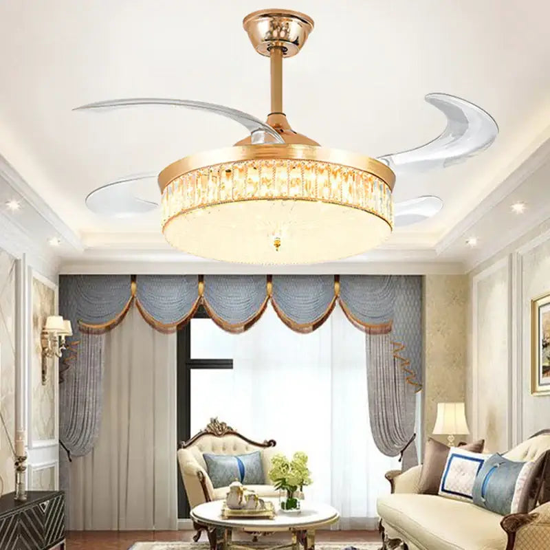 Modern gold crystal ceiling fan with led light living room