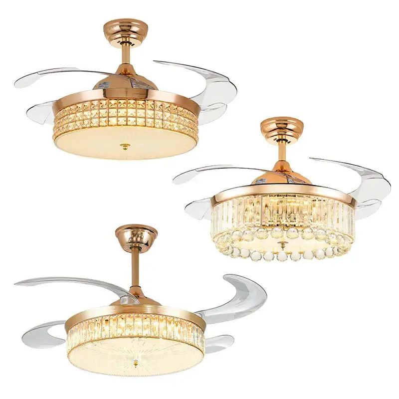Modern gold crystal ceiling fan with led light living room