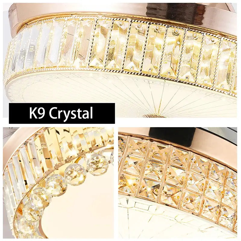 Modern gold crystal ceiling fan with led light living room
