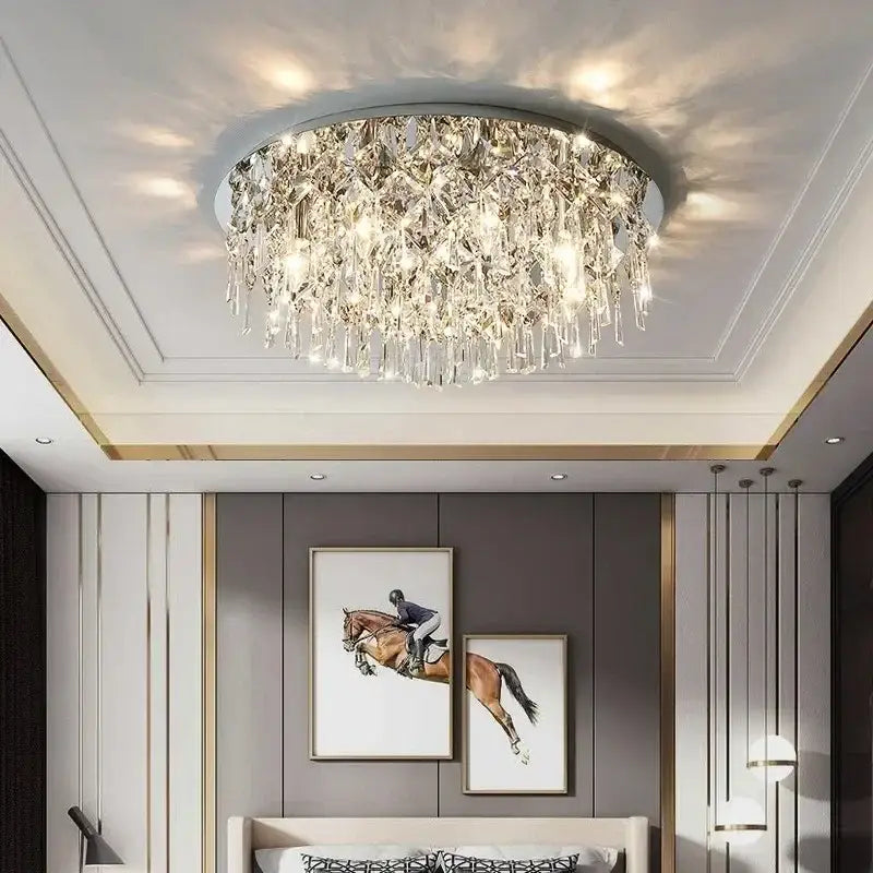 Luxury modern black crystal ceiling lamp for living room indoor light