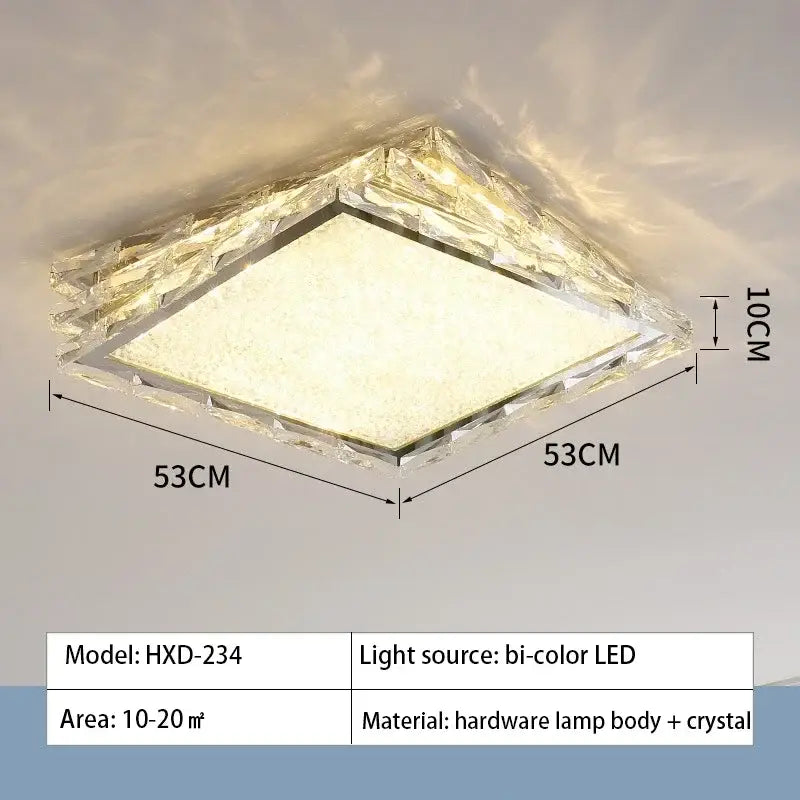 Modern gold square crystal ceiling lamp bedroom luxury led lighting