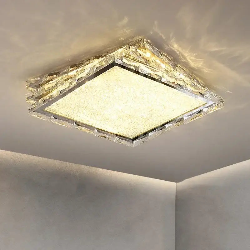 Modern gold square crystal ceiling lamp bedroom luxury led lighting