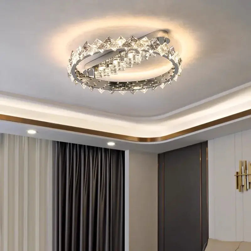 Modern chrome crystal ceiling lamp living room dimmable lighting