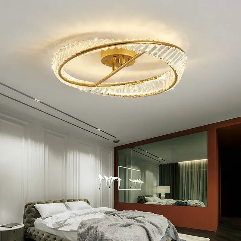Modern gold ring crystal ceiling lamp dining room led light