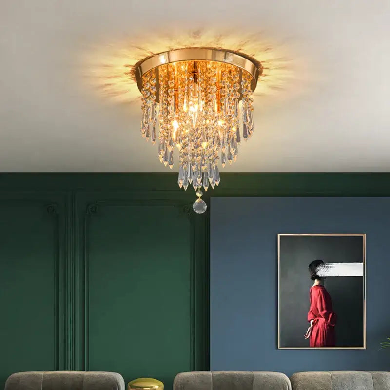 Elegant golden crystal ceiling light dining room teardrop chandelier