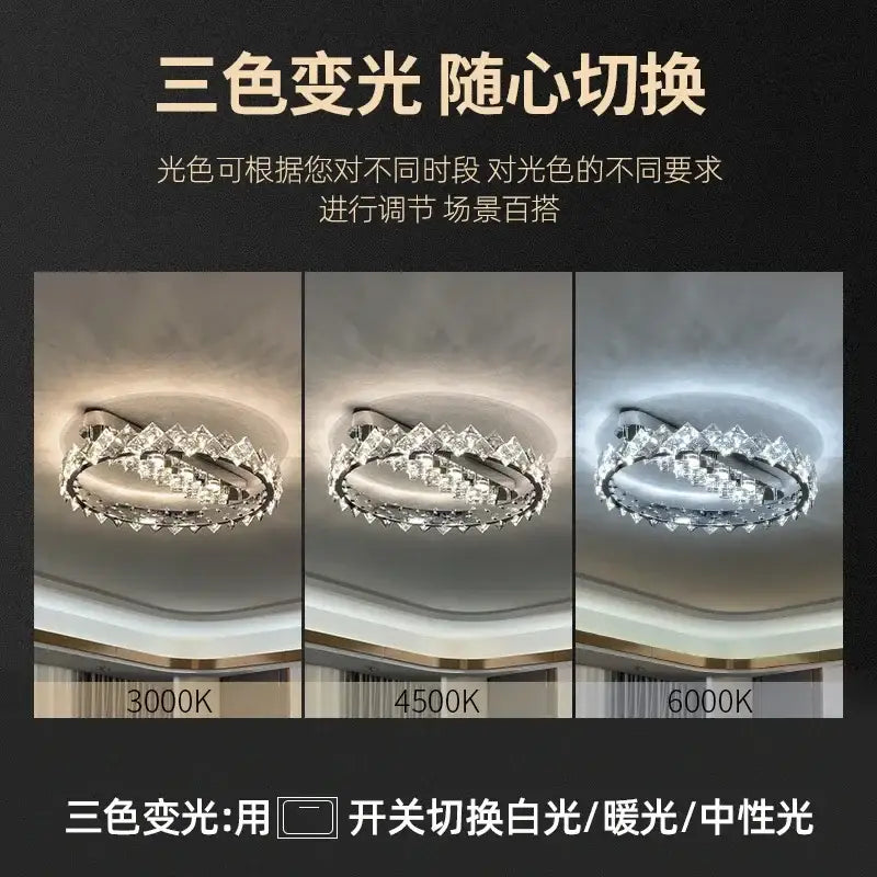 Modern chrome crystal ceiling light for living room led warmth
