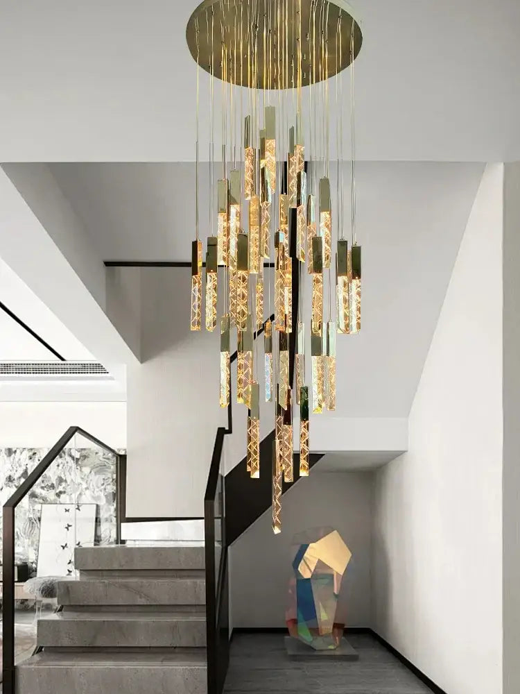 Modern copper crystal ceiling pendant light – dining room geometric glass