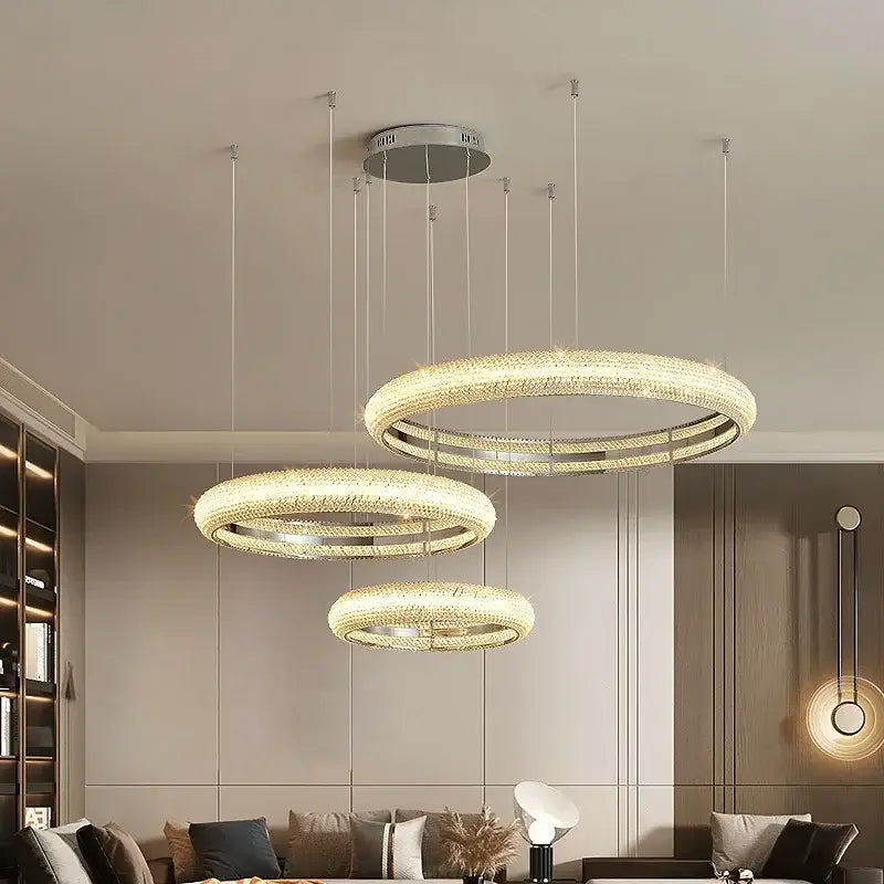 Modern luxury crystal chrome double ring chandelier dining room light