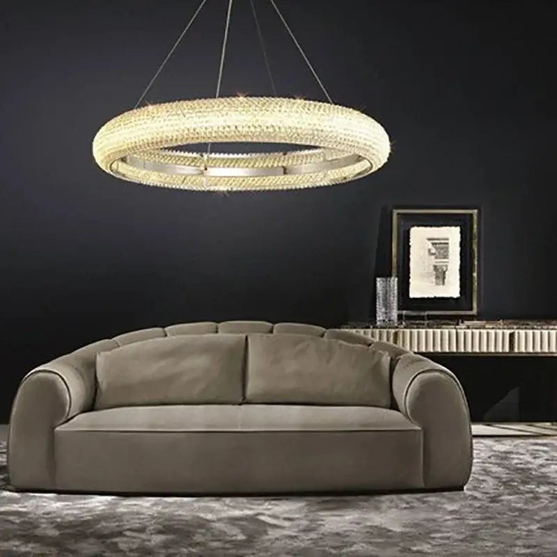 Modern luxury crystal chrome double ring chandelier dining room light