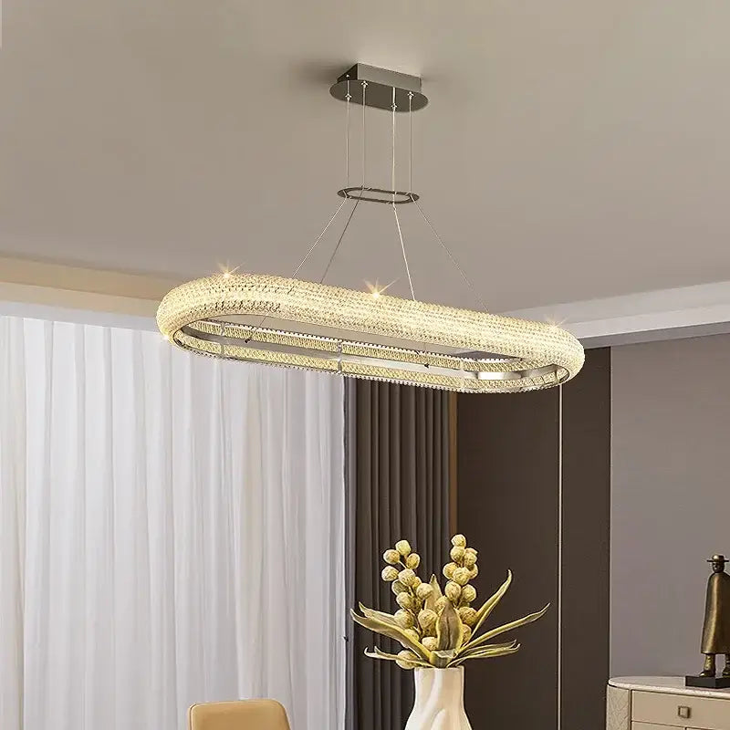 Modern luxury crystal chrome double ring chandelier dining room light