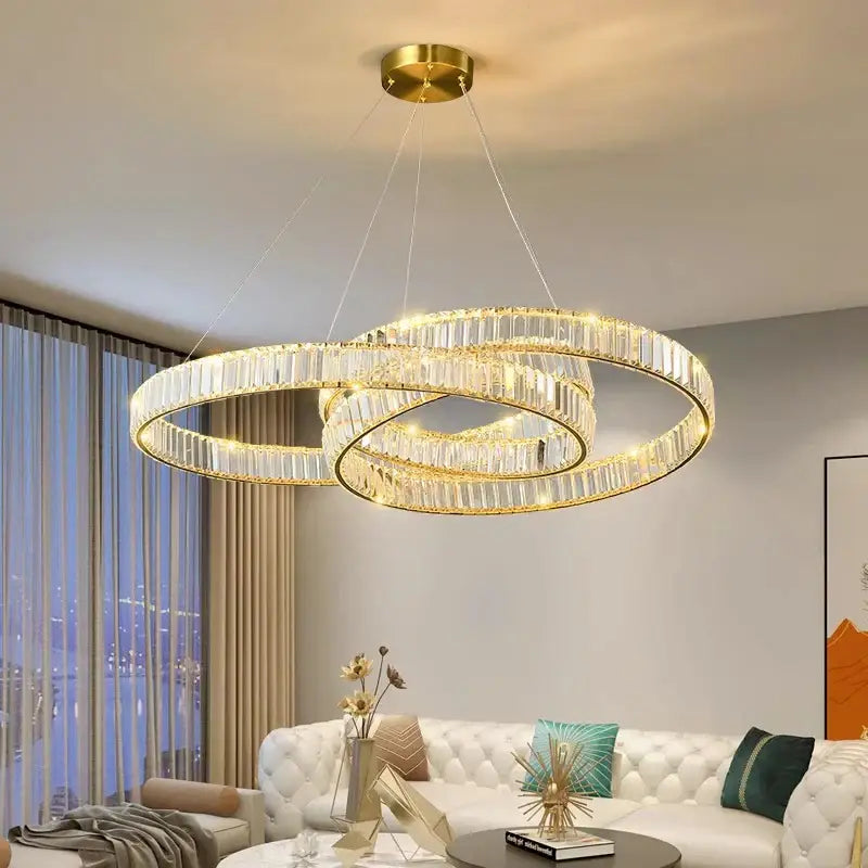Modern gold double ring decorbites crystal chandelier dining room
