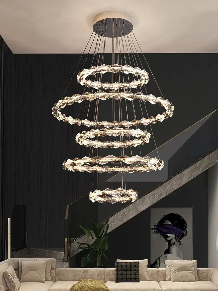 Modern ring decorbites crystal chandelier staircase luxury light