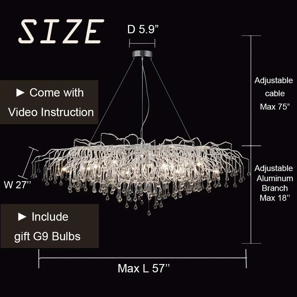 Modern aluminum raindrop crystal chandelier dining room light fixture