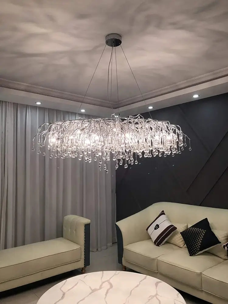 Modern aluminum raindrop crystal chandelier dining room light fixture