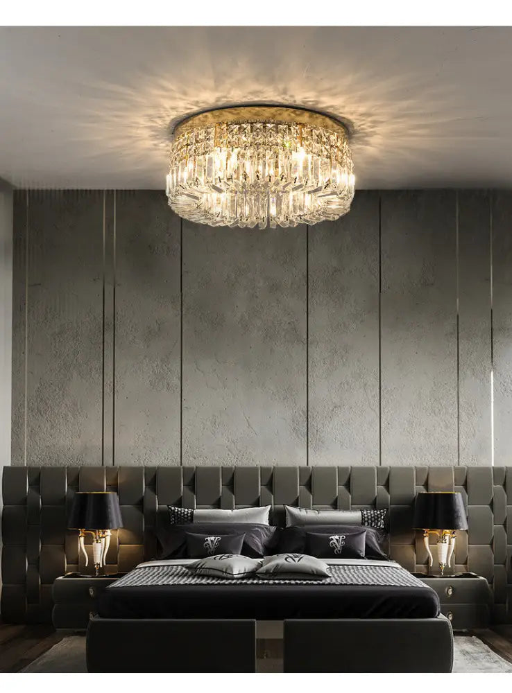 Modern gold multi tier crystal led ceiling light dining room