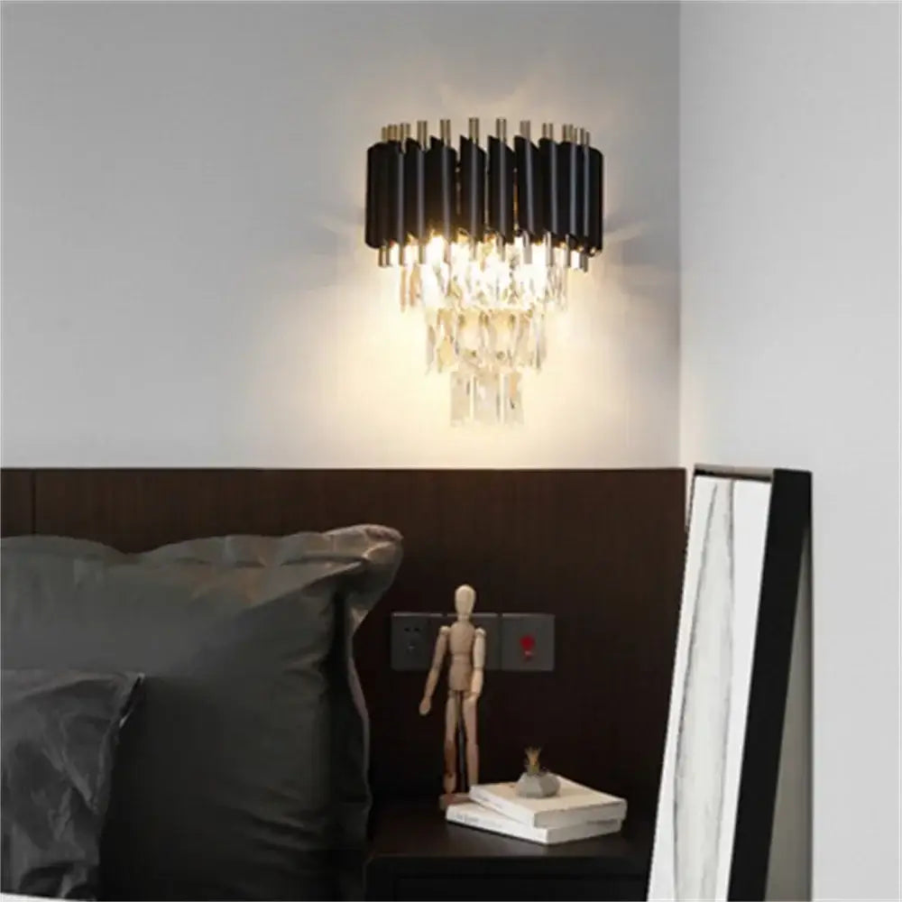 Modern black crystal led wall sconces for bedroom lighting