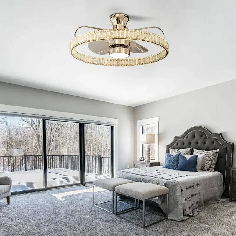 Luxury gold crystal ceiling fan living room light with remote