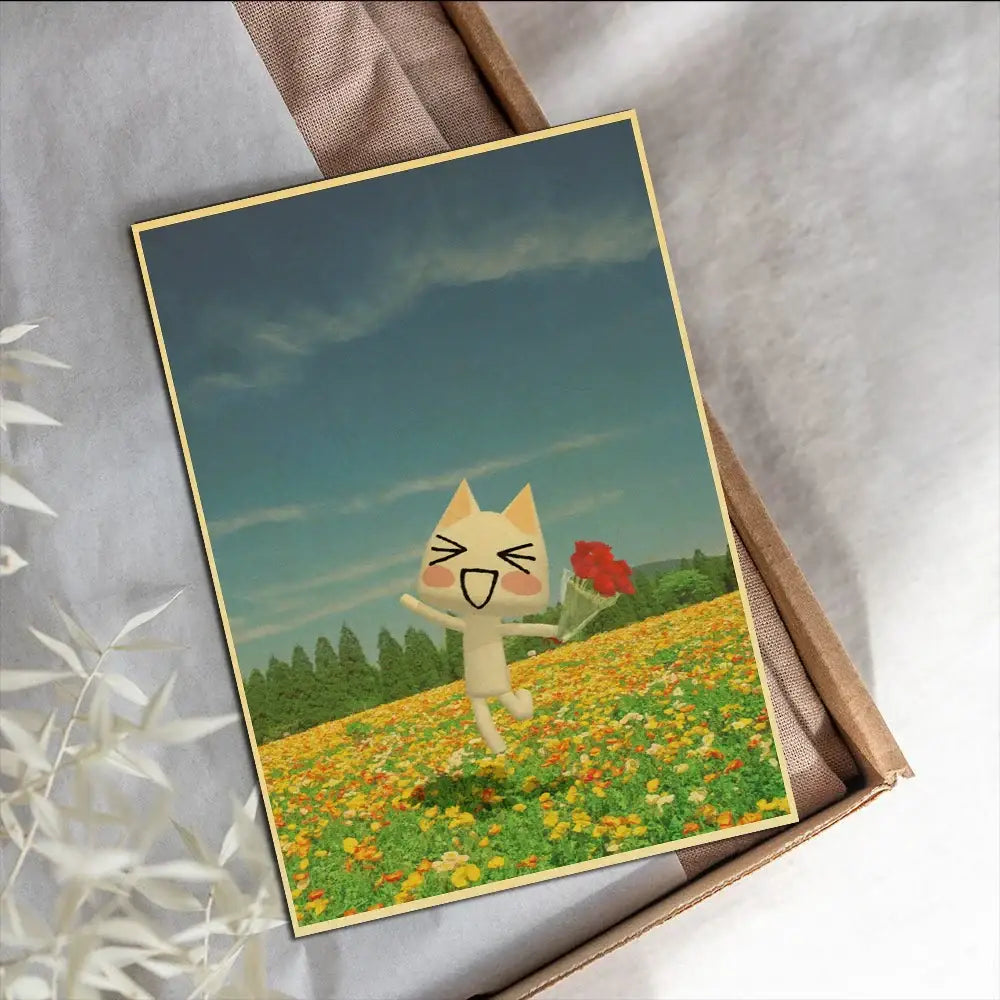 Cute 3d cat poster whimsical white cartoon art for bedroom decor