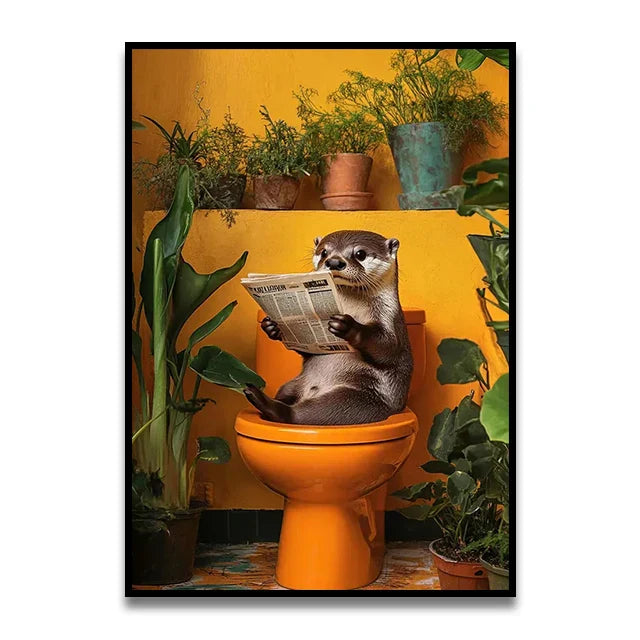 Black cat on pink toilet bathroom canvas wall art