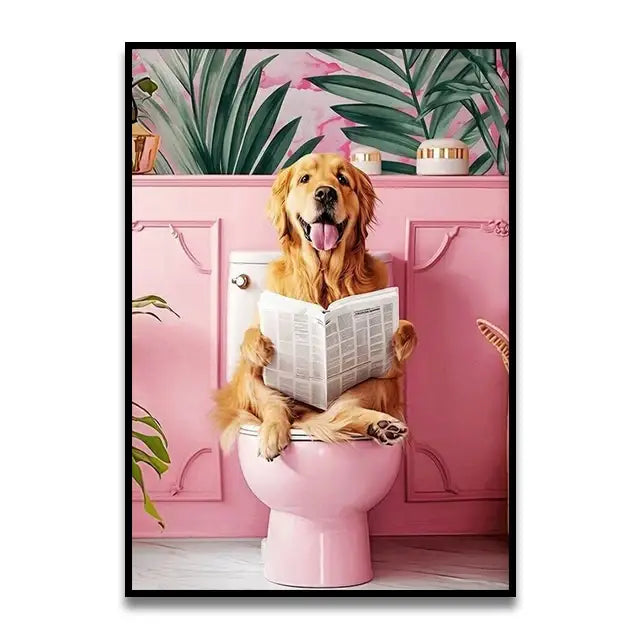 Black cat on pink toilet bathroom canvas wall art