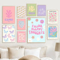 Danish pastel pink & yellow peace sign flower canvas bedroom wall art