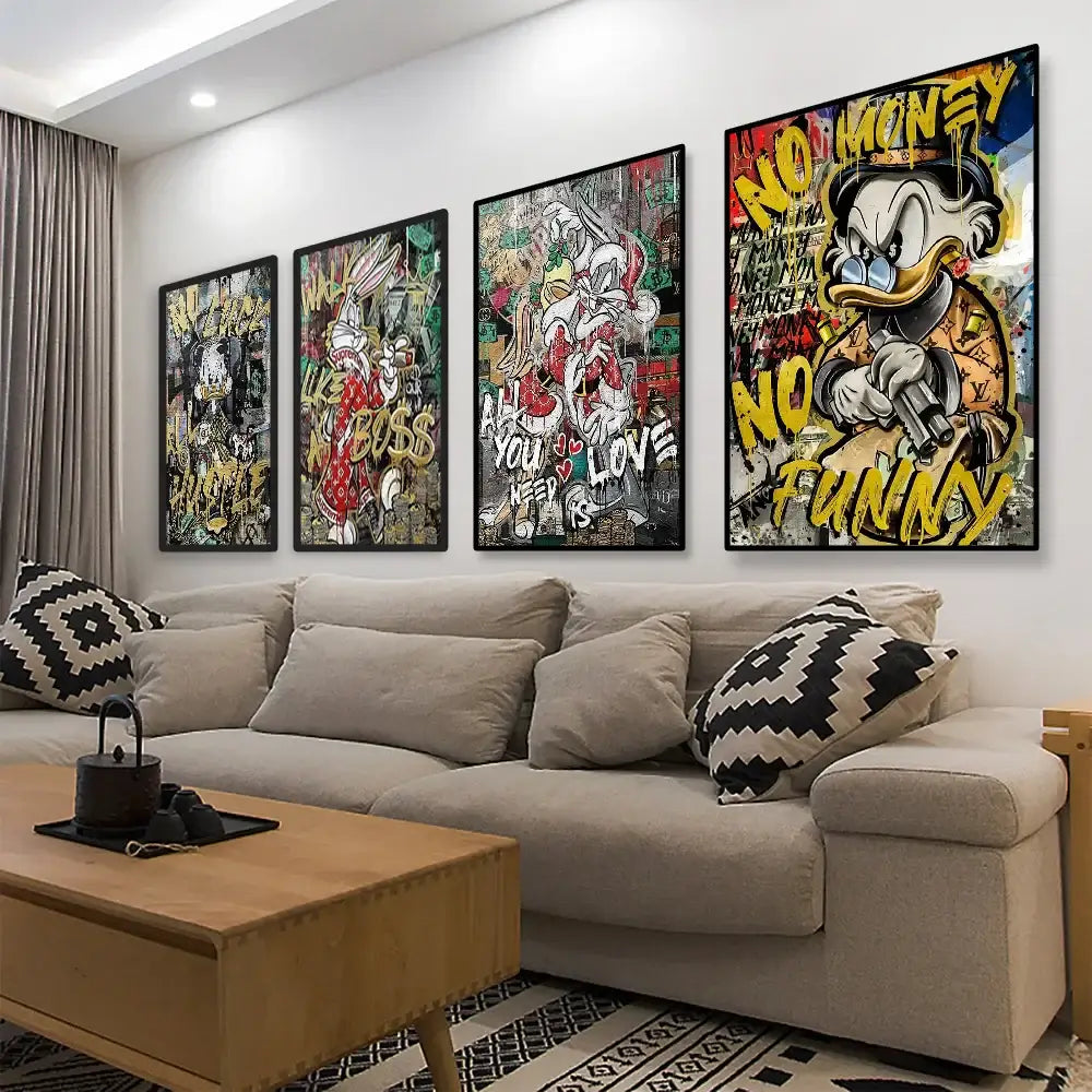 Graffiti disney marvel donald duck framed canvas art living room decor