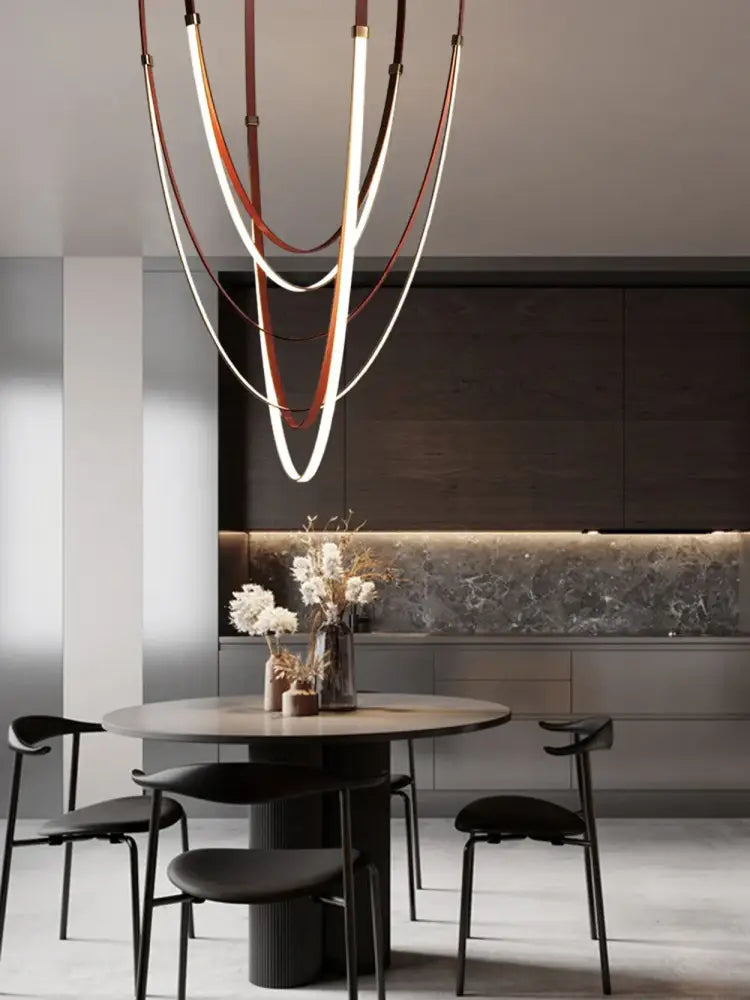 Minimalist metallic flexible leather belt wall lamp bedroom light