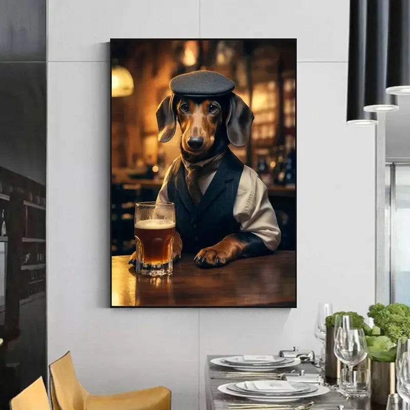 Pug in vest dog pub canvas wall art for home bar or living room