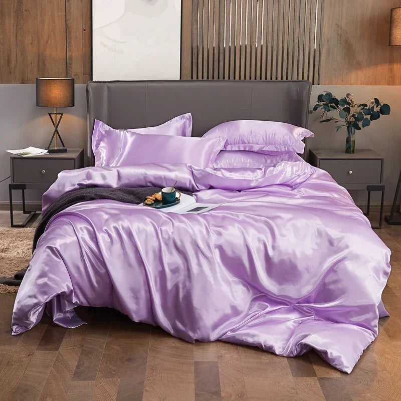 Elegant bronze satin duvet cover and bed sheet set bedroom luxury