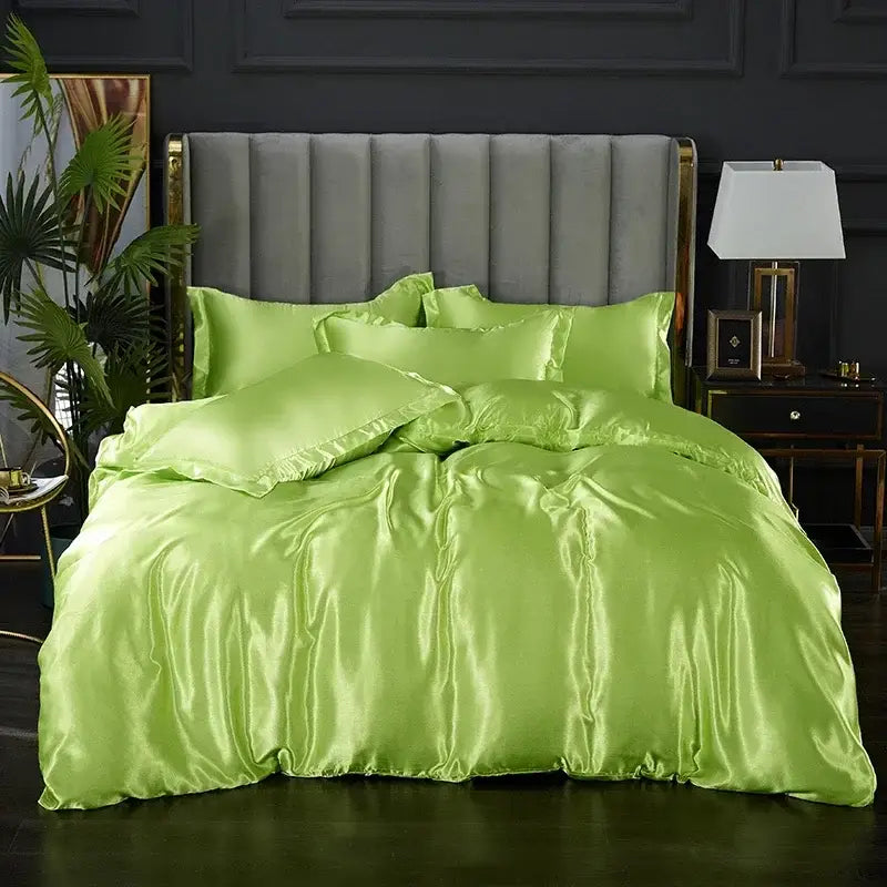 Elegant chocolate brown satin duvet cover bed sheet set bedroom
